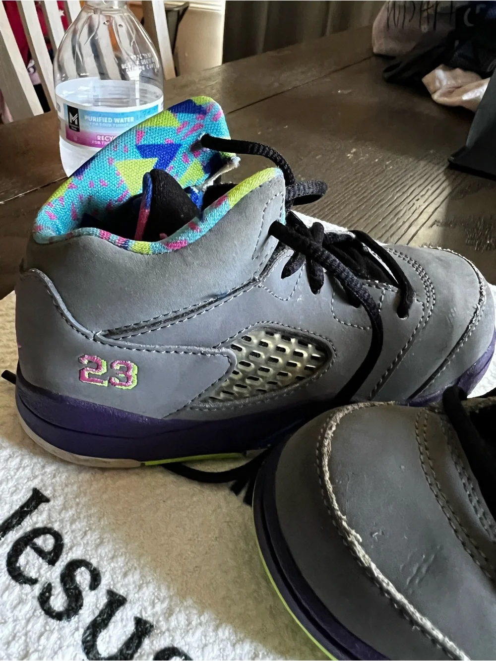 Jordan Kids Gray High-Top Sneakers with Multicolor Lining